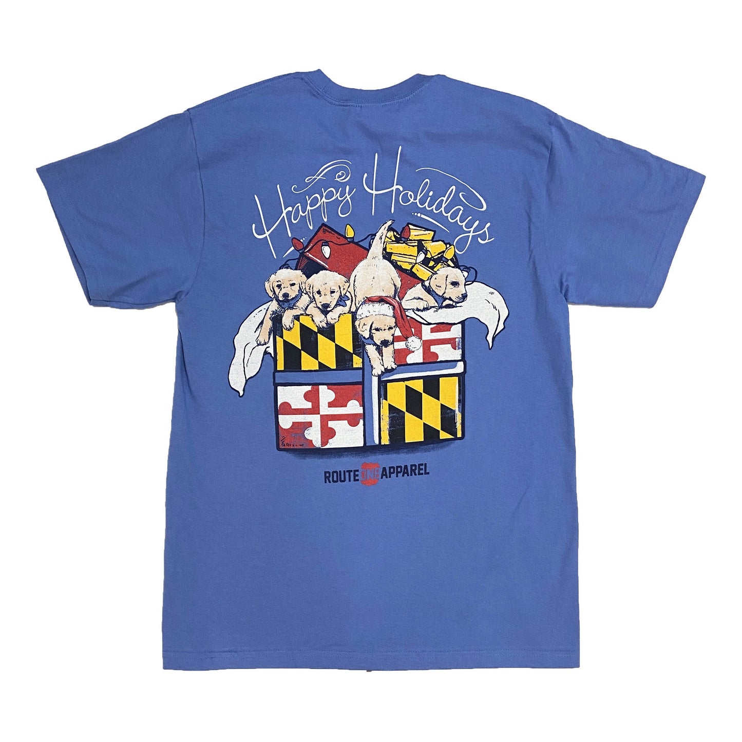 Puppy Gift - Happy Holidays (Flo Blue) / Shirt - Route One Apparel