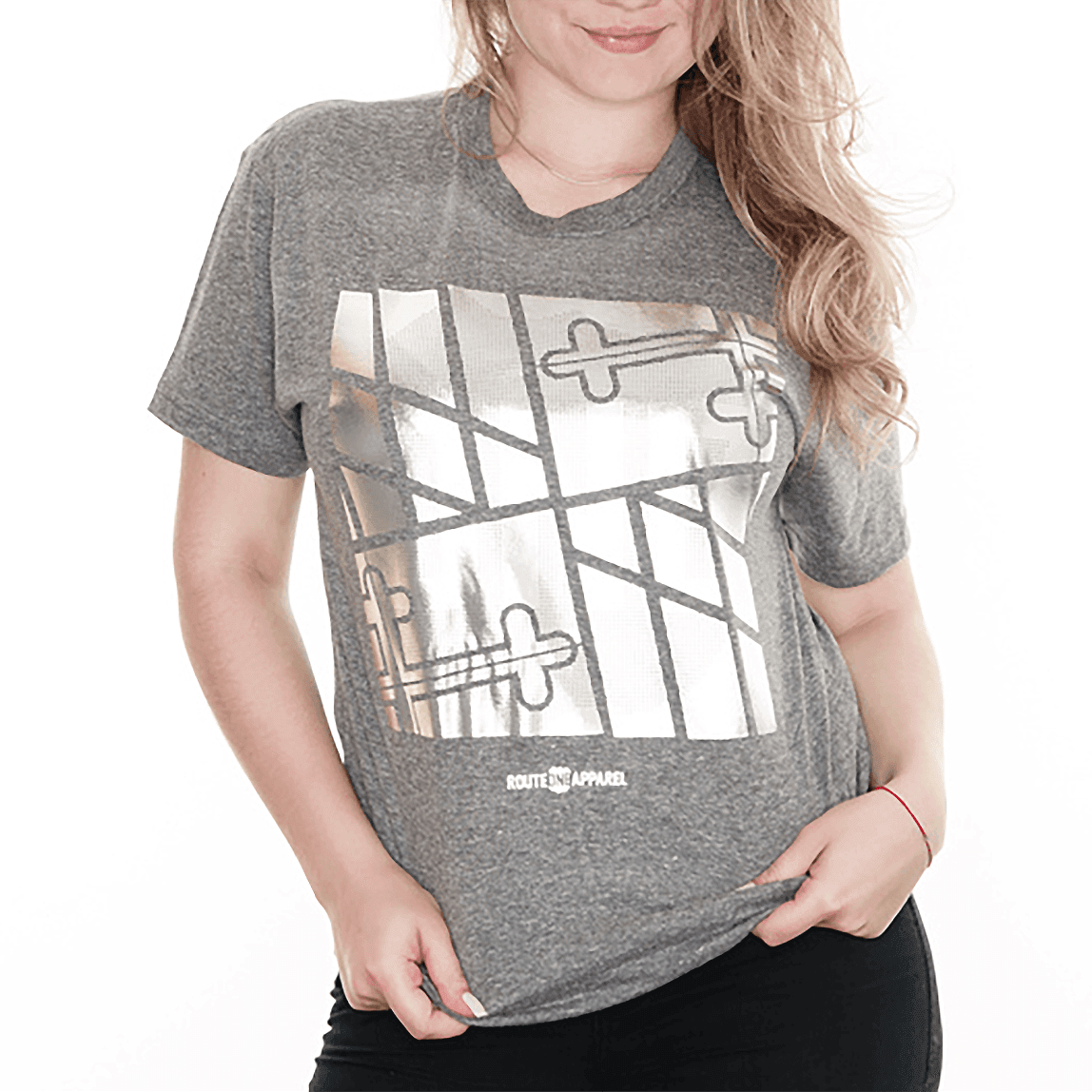 Sideways Maryland Flag Square (Chrome on Grey) / Ladies Dolman Shirt - Route One Apparel