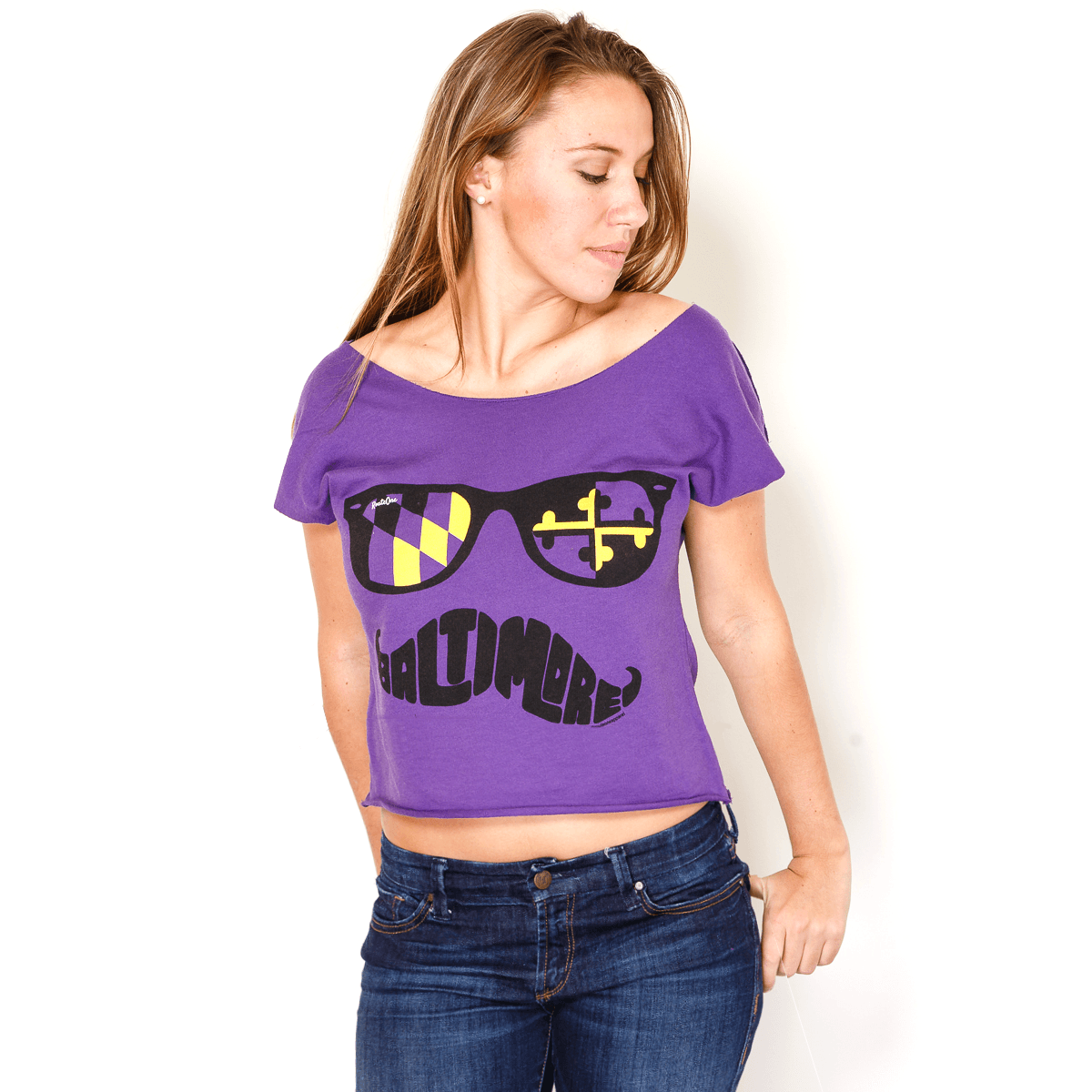 Baltimore Purple & Gold Maryland Mustache (Purple) / Crop Shirt - Route One Apparel