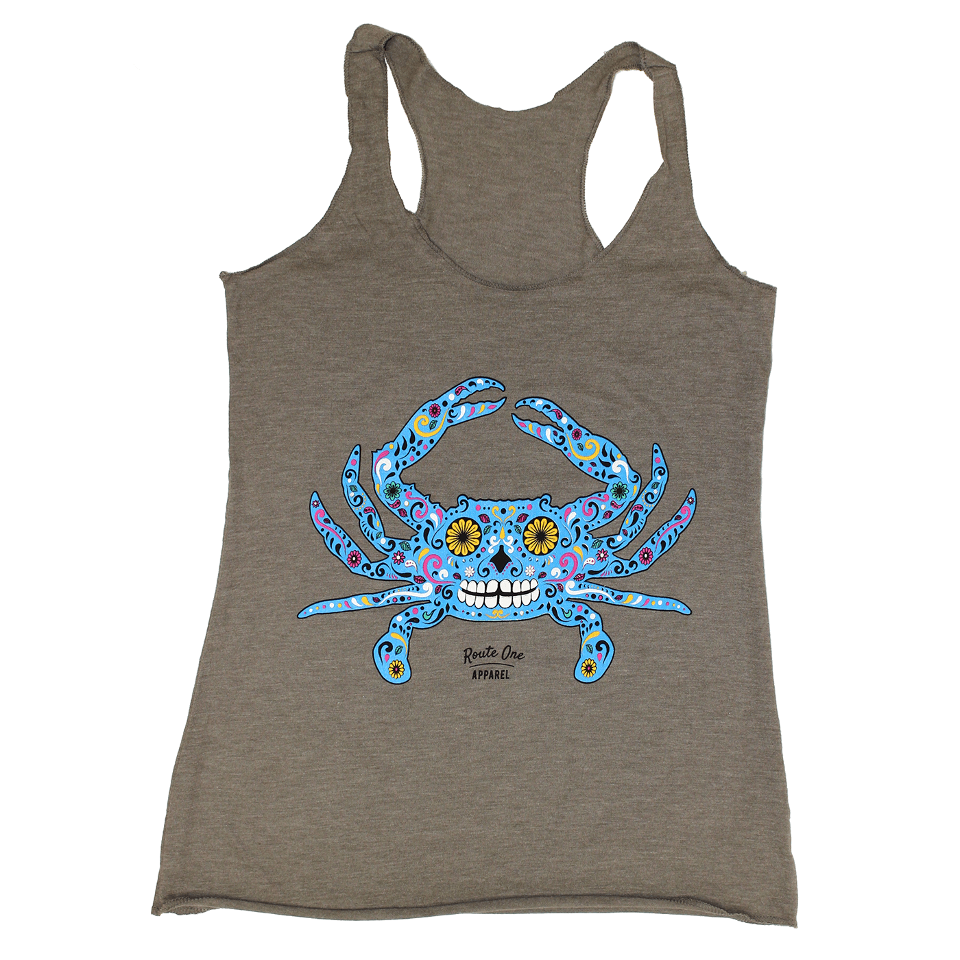 Sugar Skull Crab (Veneti Grey) / Ladies Racerback Tank - Route One Apparel