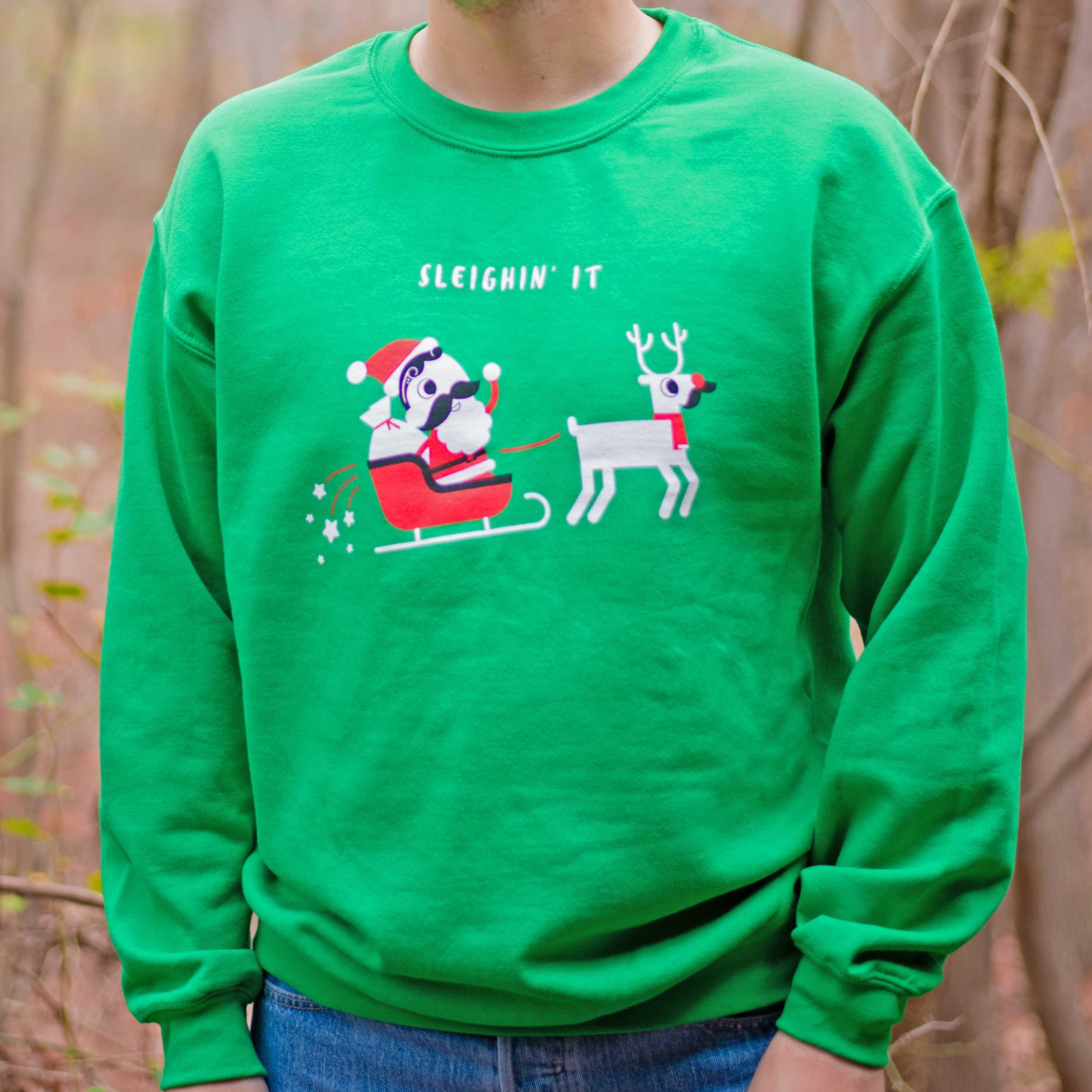 Sleighin' It (Lucky Green) / Crew Sweatshirt - Route One Apparel
