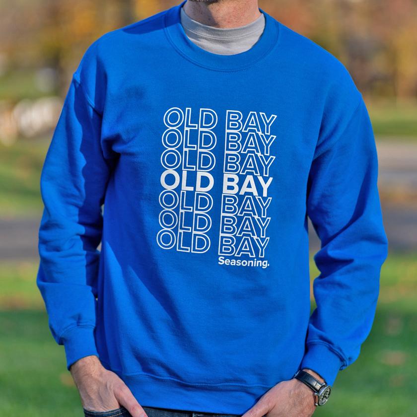 Stacked Old Bay Seasoning Text (Royal Blue) / Crew Sweatshirt - Route One Apparel