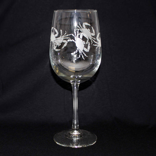 Crab Etched Pattern / Wine Glass - Route One Apparel