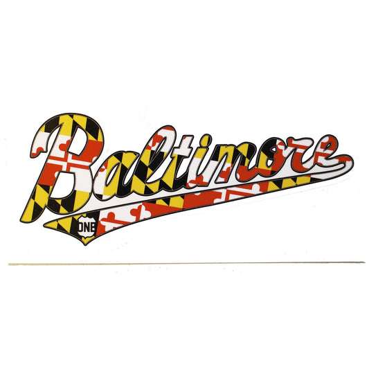 "Baltimore" Jersey Script with Maryland Flag / Sticker - Route One Apparel