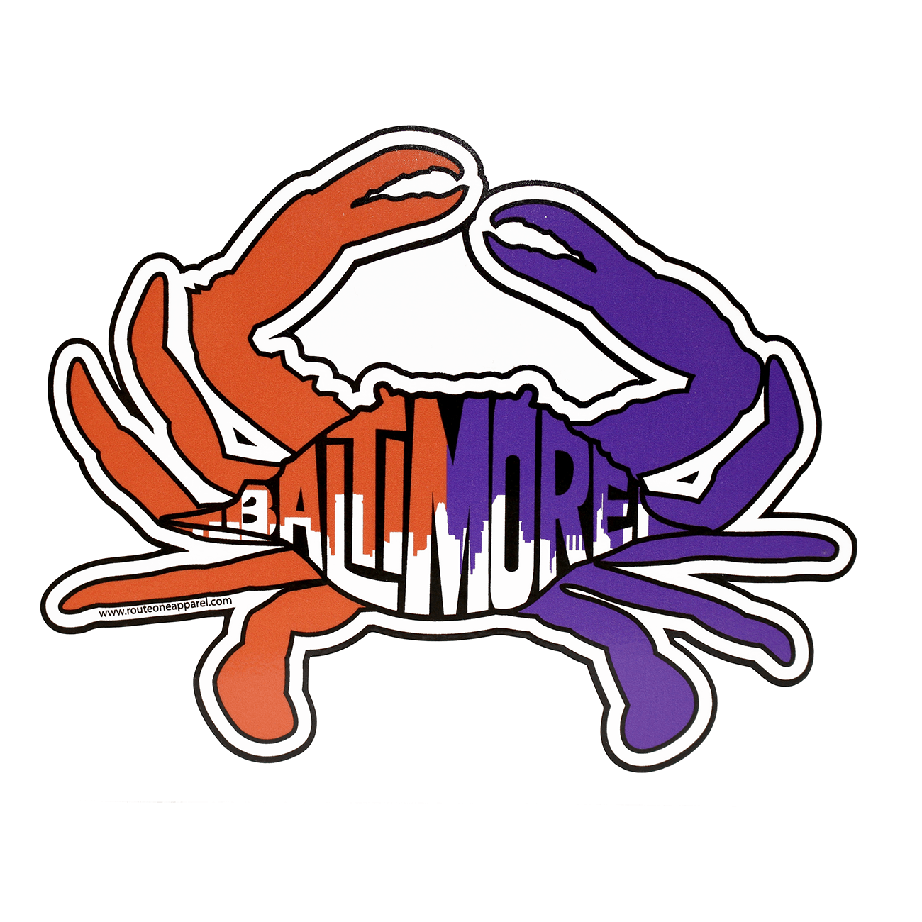 Baltimore Text Crab (Purple & Orange) / Sticker - Route One Apparel