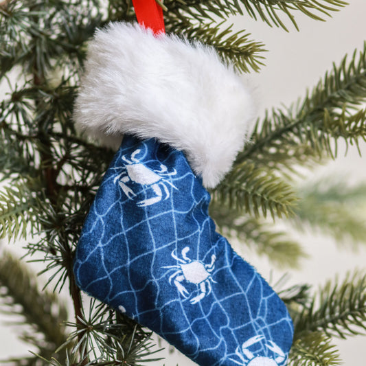 Crab with Net (Blue) / Mini Christmas Stocking - Route One Apparel