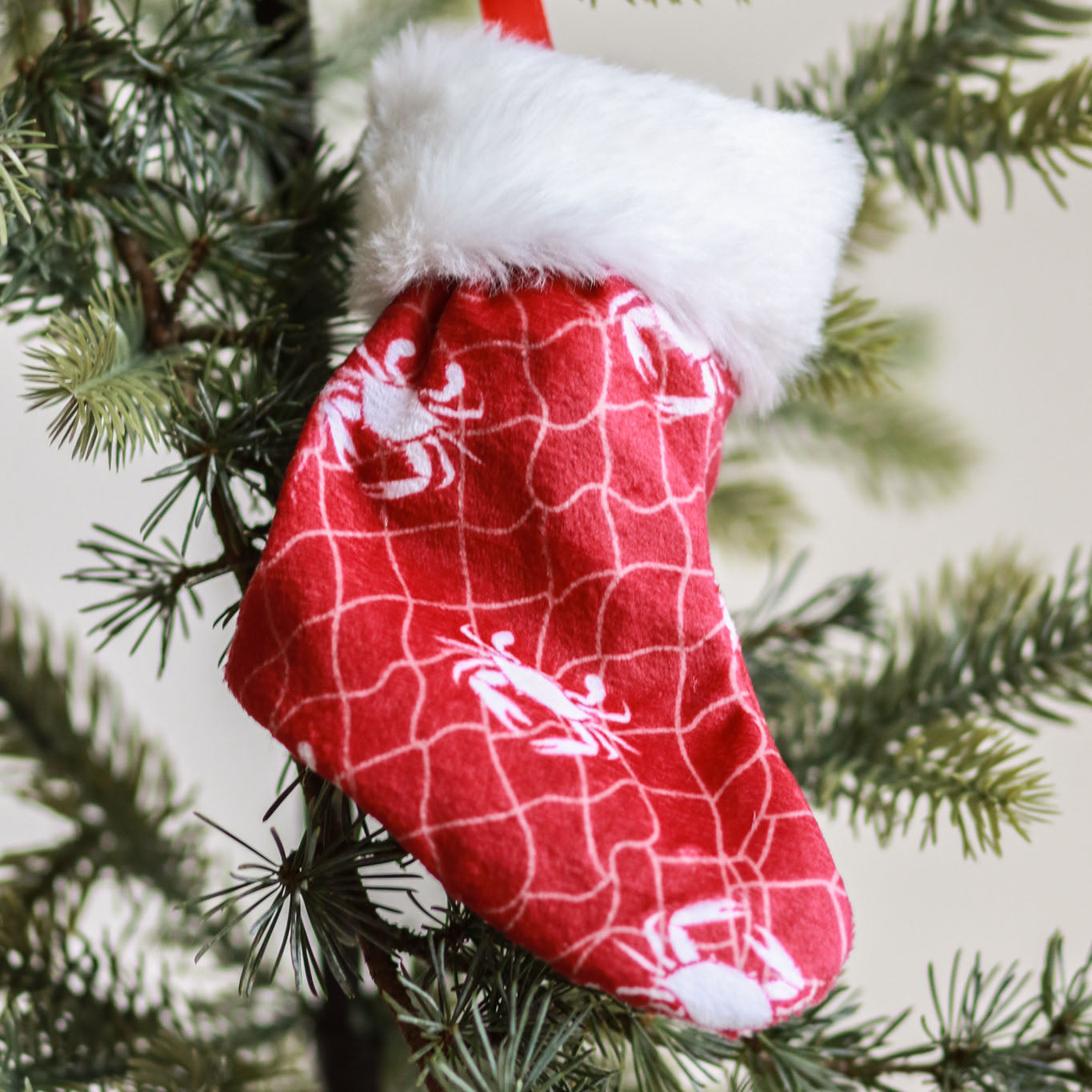Crab with Net (Red) / Mini Christmas Stocking - Route One Apparel