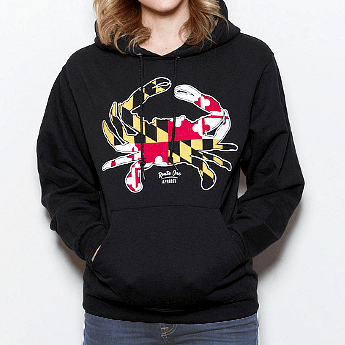 Maryland Full Flag Crab (Black) / Hoodie - Route One Apparel