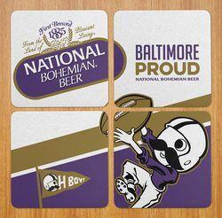 Bohtimore Football - National Bohemian (Purple) / 4-Piece Cork Coaster Set - Route One Apparel