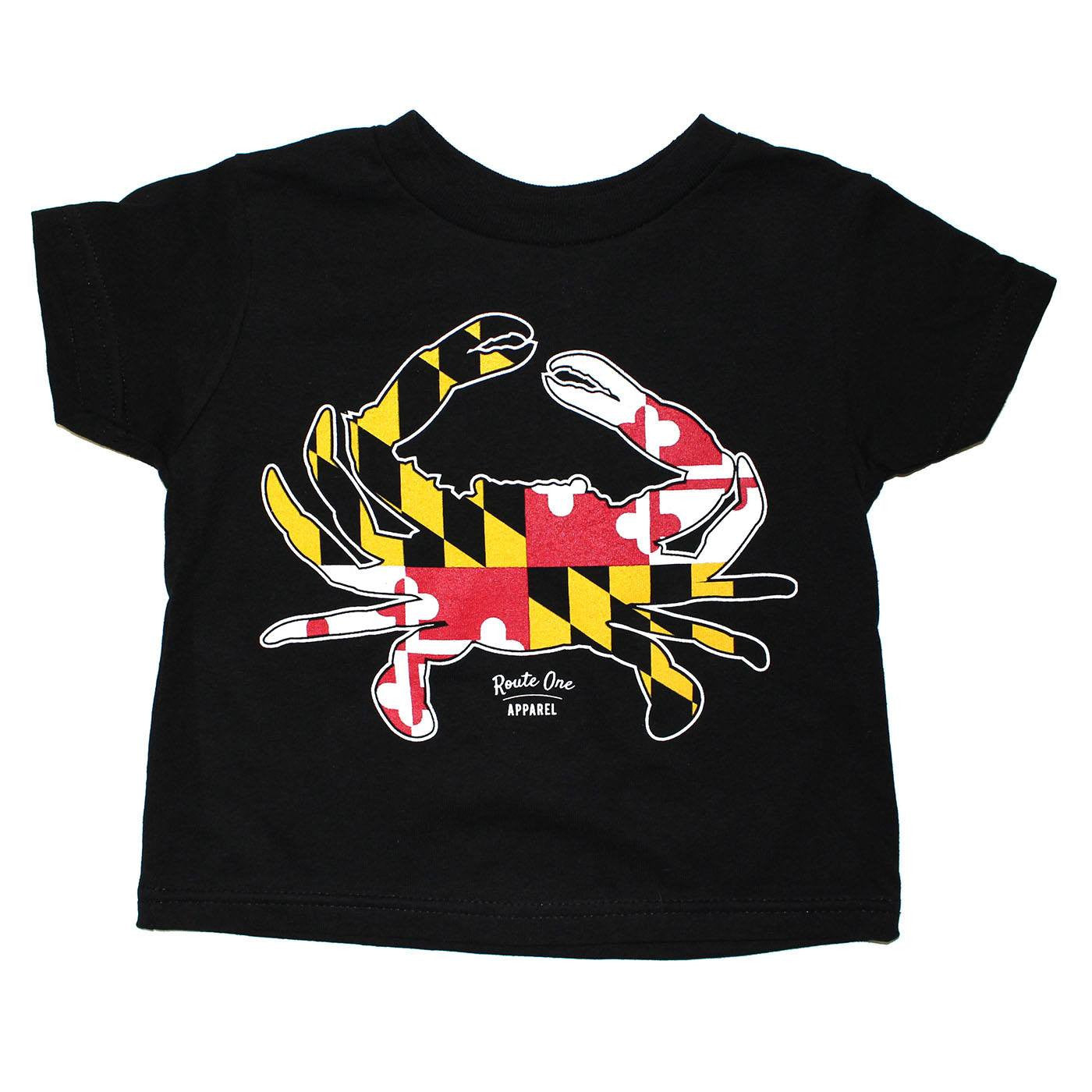 Maryland Full Flag Crab (Black) / *Toddler* Shirt - Route One Apparel