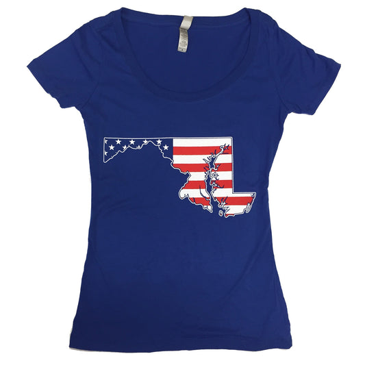 American State of Maryland (Royal Blue) / Ladies Scoop Neck Shirt - Route One Apparel