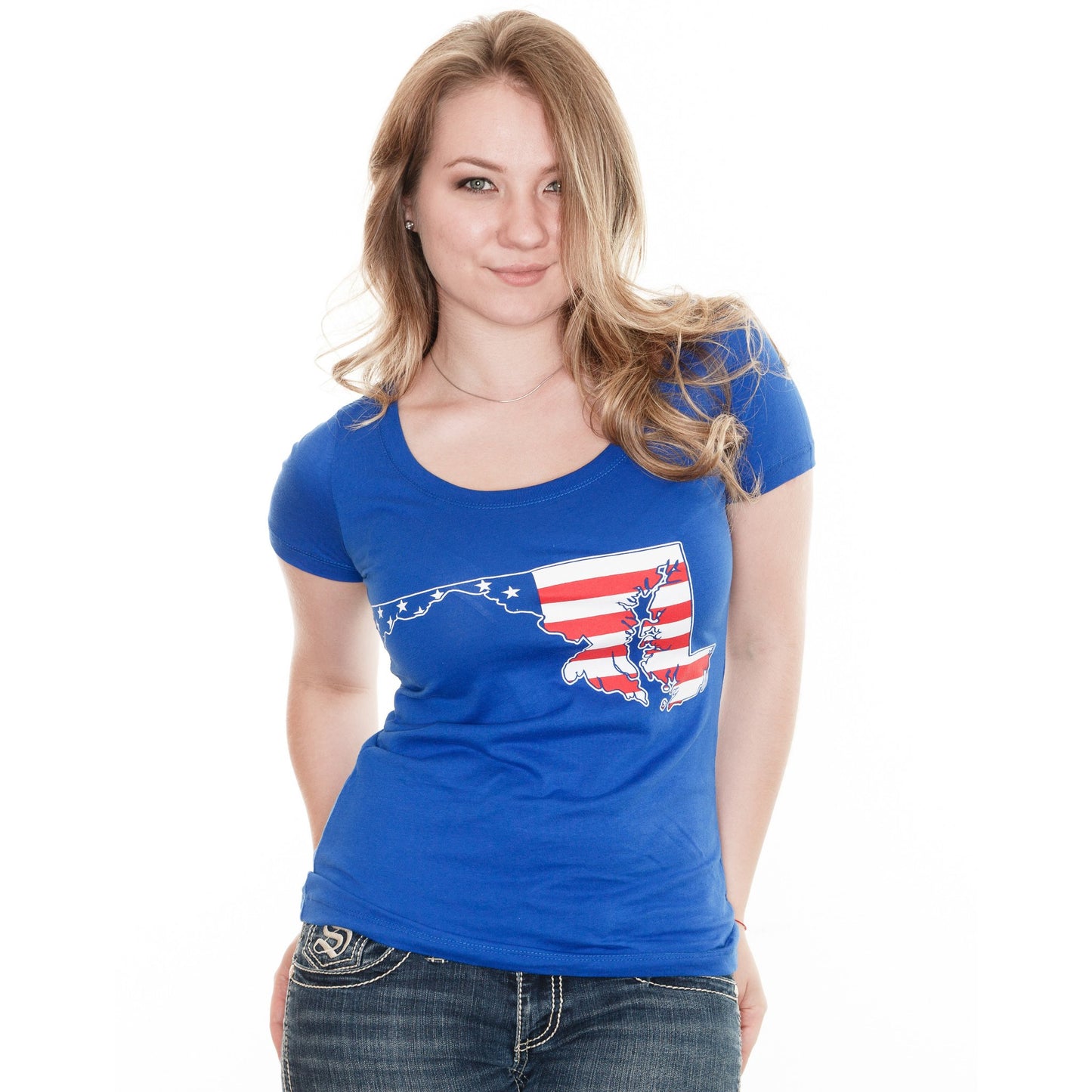 American State of Maryland (Royal Blue) / Ladies Scoop Neck Shirt - Route One Apparel