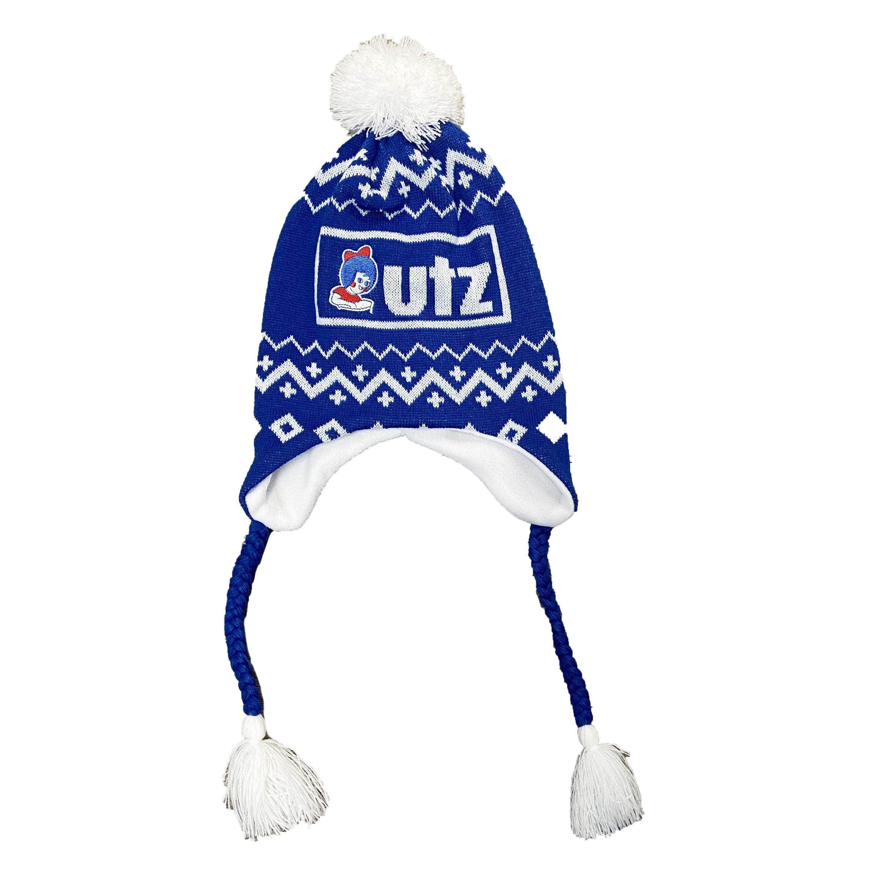 Utz & Chevron (Blue w/ White Pom) / Ski Hat - Route One Apparel