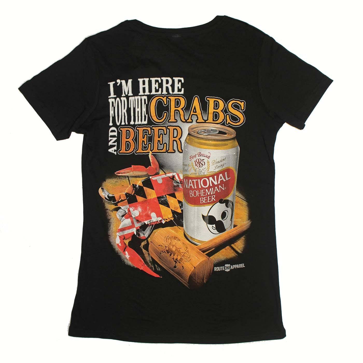 I'm Here for the Crabs & Beer (Black) / Ladies V-Neck Shirt - Route One Apparel