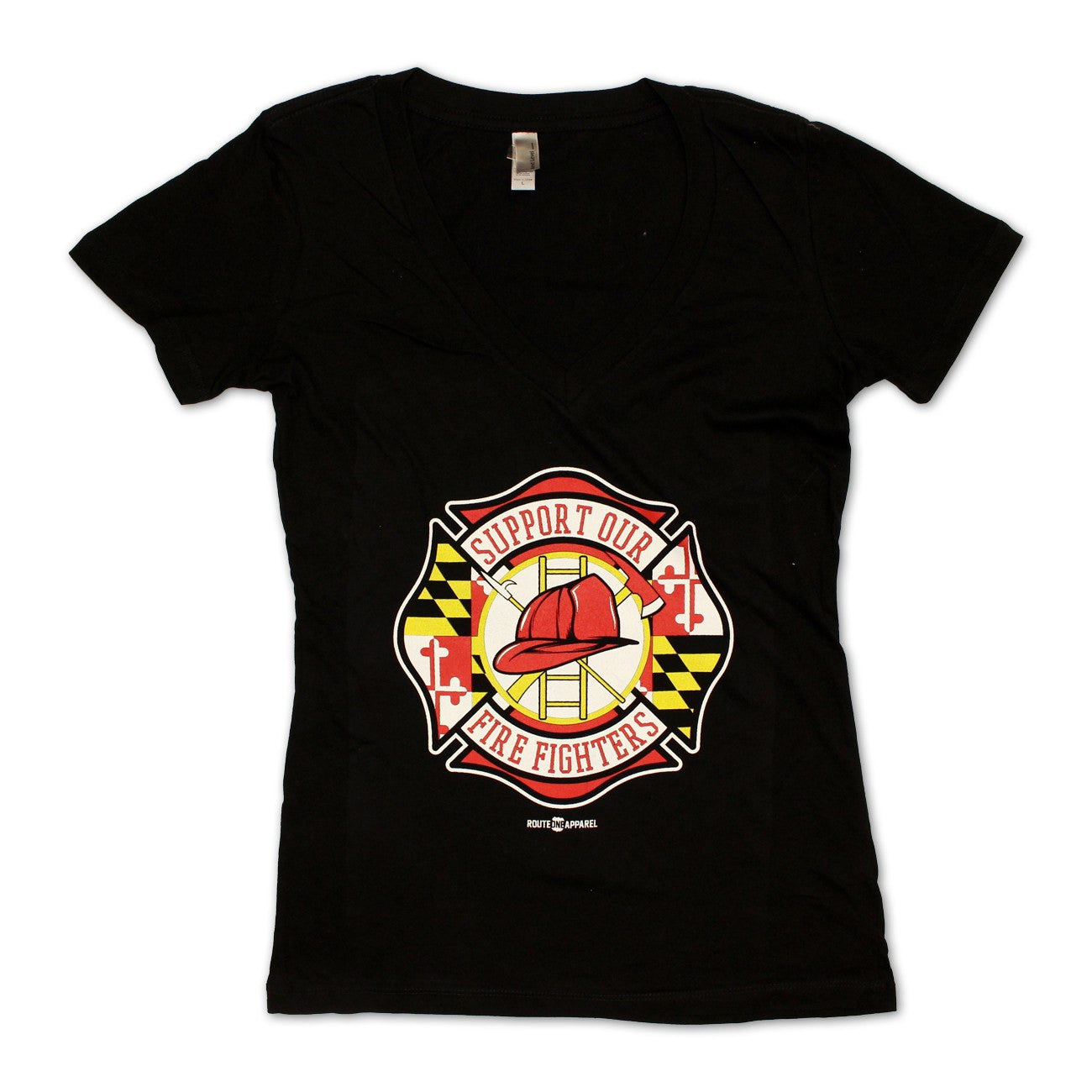 Support Our Maryland Firefighters / Ladies Sporty V-Neck Shirt - Route One Apparel