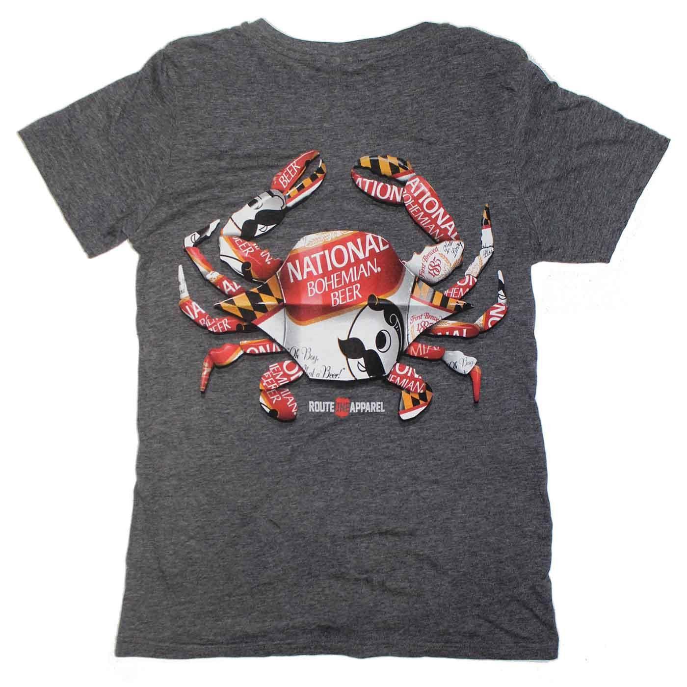 Natty Boh Can Crab (Charcoal) / Ladies V-Neck Shirt - Route One Apparel