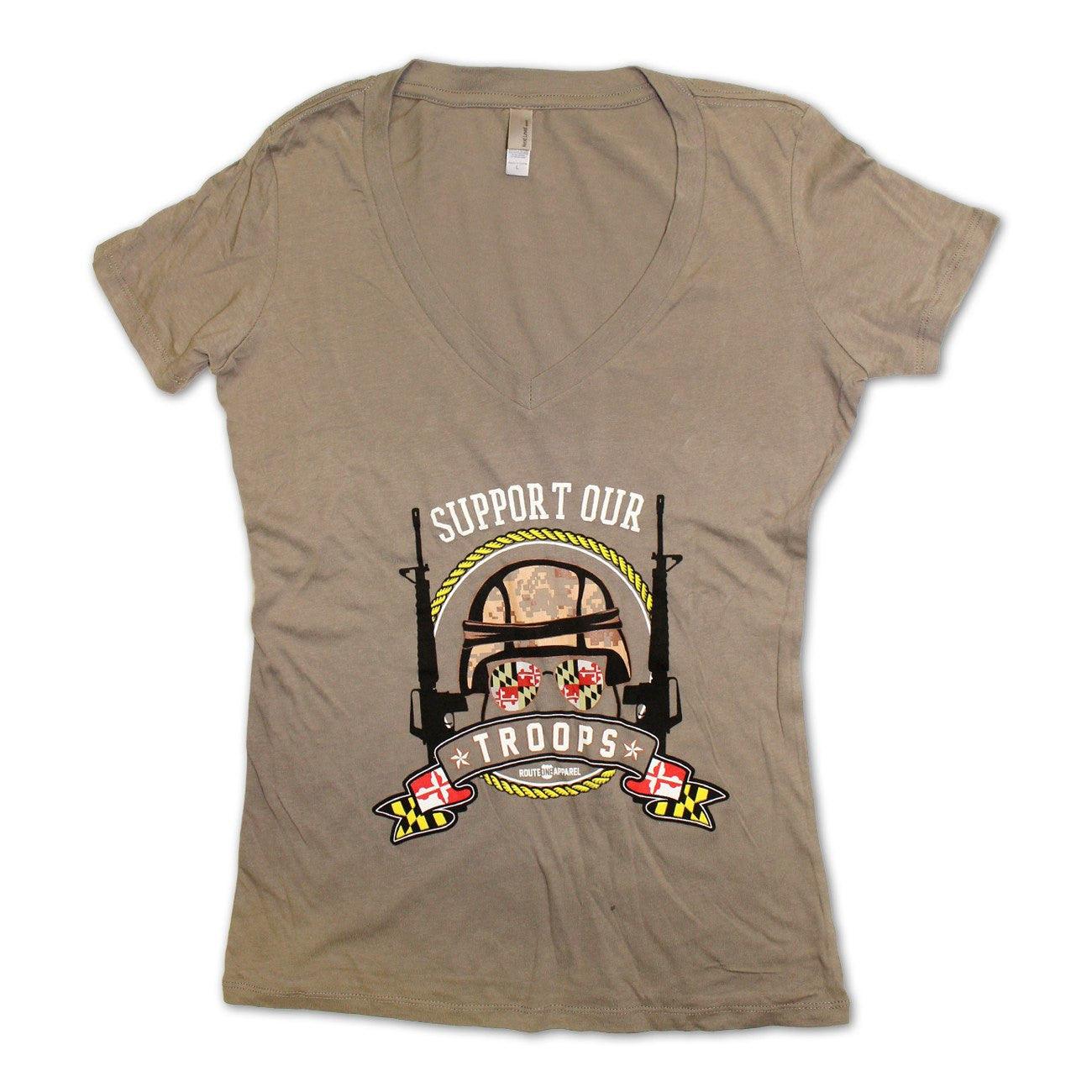 Support Our Maryland Troops / Ladies Sporty V-Neck Shirt - Route One Apparel