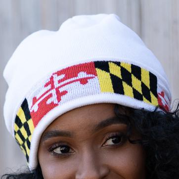 Maryland Flag (White) / Knit Beanie Cap - Route One Apparel