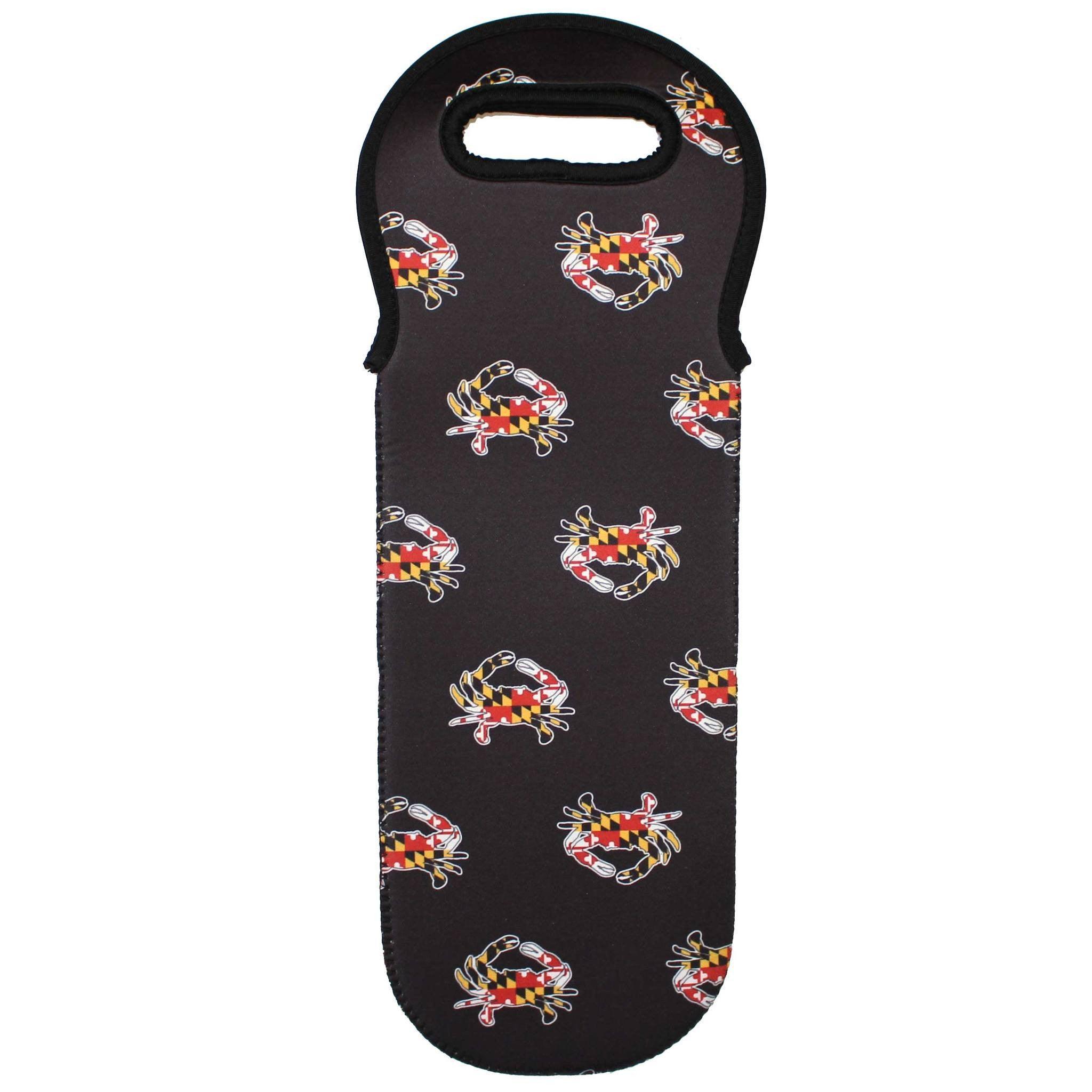 Maryland Full Flag Crab (Black) / Wine Bottle Carrier & Cooler Sleeve - Route One Apparel