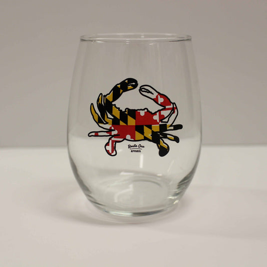 Maryland Full Flag Crab / Stemless Wine Glass - Route One Apparel