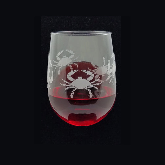 Crab Etched Pattern / Stemless Wine Glass - Route One Apparel