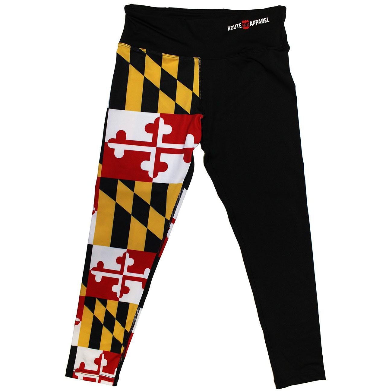 Maryland Flag Half Side (Black) / Workout Capris - Route One Apparel