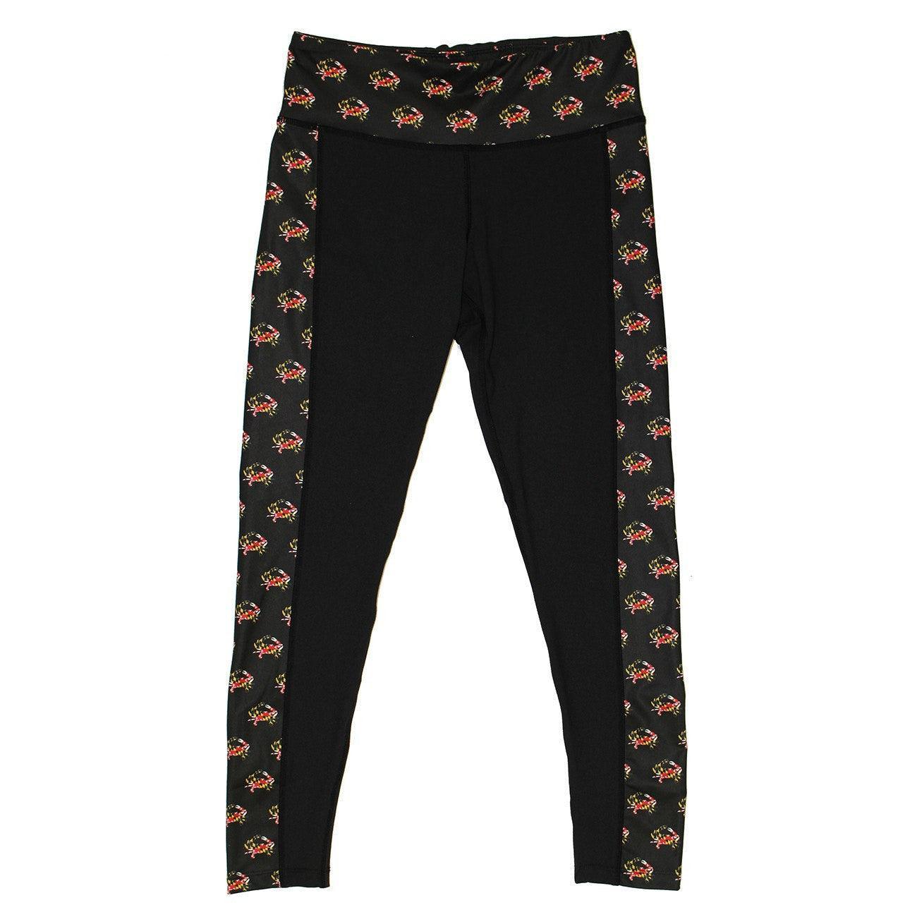 Maryland Flag Crab Pattern Sides (Black) / Yoga Leggings - Route One Apparel